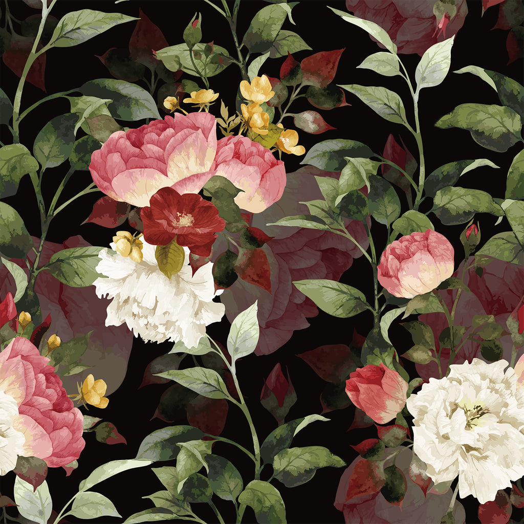 VEELIKE Dark Watercolor Rose Floral Wallpaper