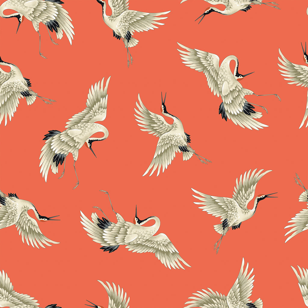 VEELIKE Orange Japanese Crane Peel and Stick Wallpaper