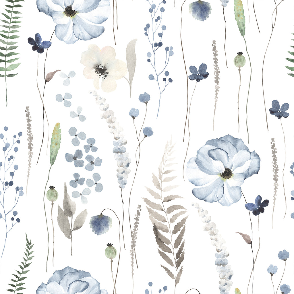 VEELIKE Watercolor Blue Fern Botanical Wallpaper