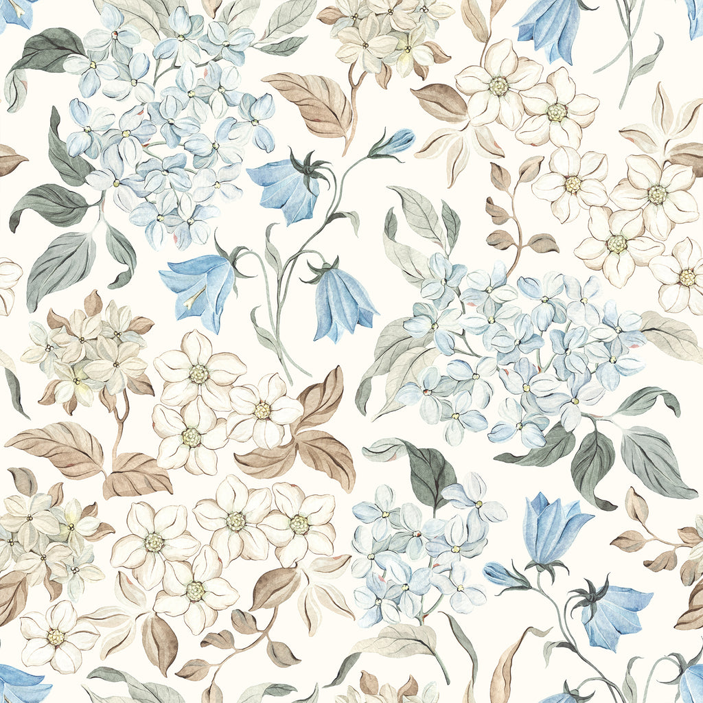 VEELIKE Watercolor Beige Blue Hydrangea Floral Wallpaper