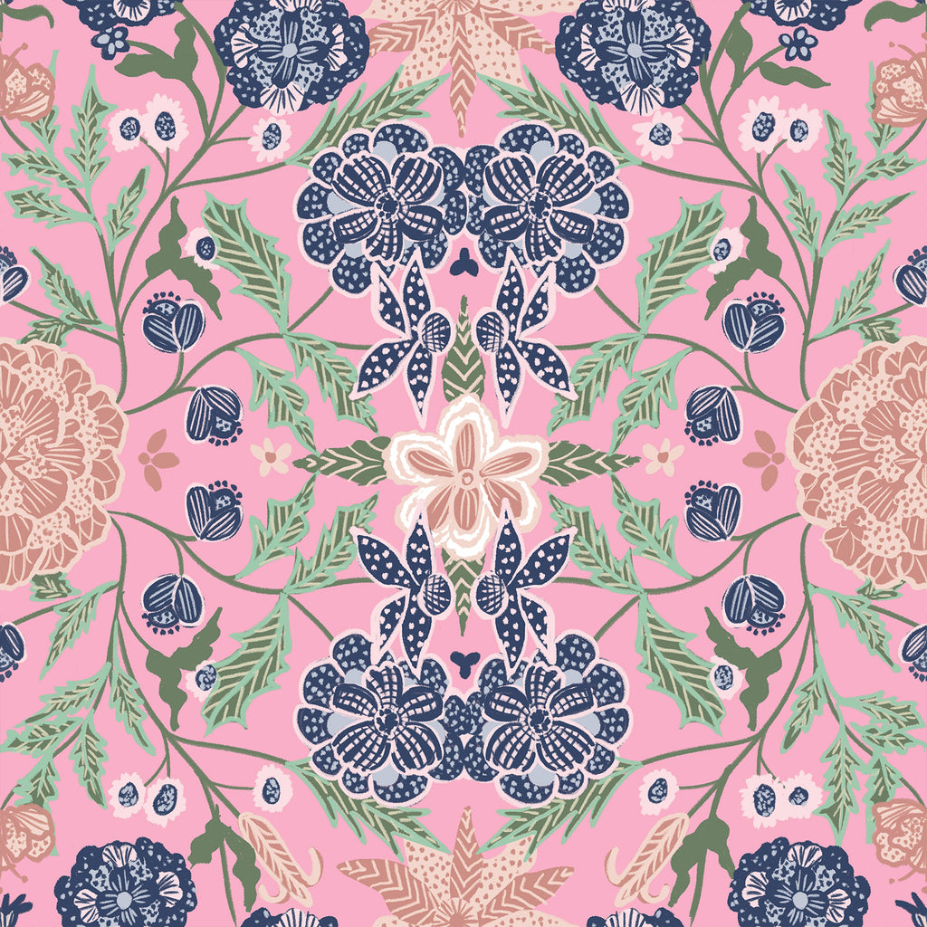 VEELIKE Victorian Damask Pink Floral Wallpaper