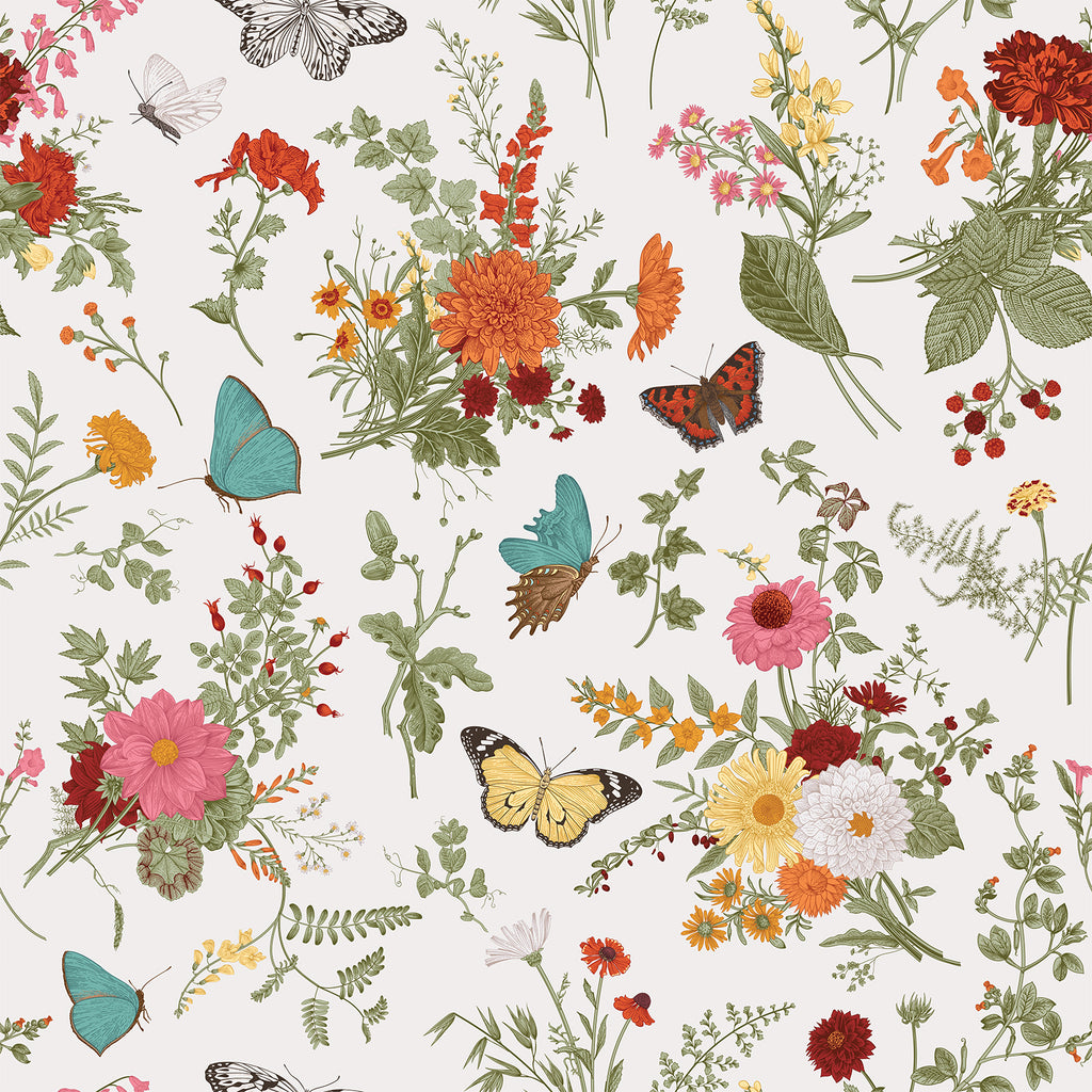 VEELIKE Vintage Butterflies Marigolds Floral Wallpaper