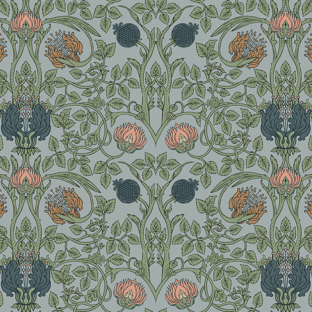 VEELIKE Retro Blue Floral Wallpaper