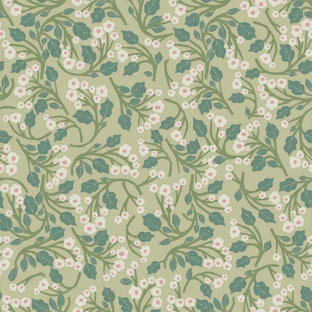 VEELIKE Vintage Green Tiny Floral Wallpaper