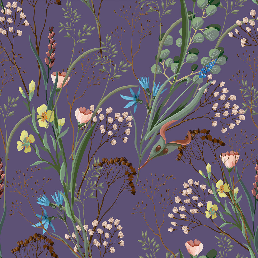 VEELIKE Purple Vintage Wildflowers Floral Wallpaper