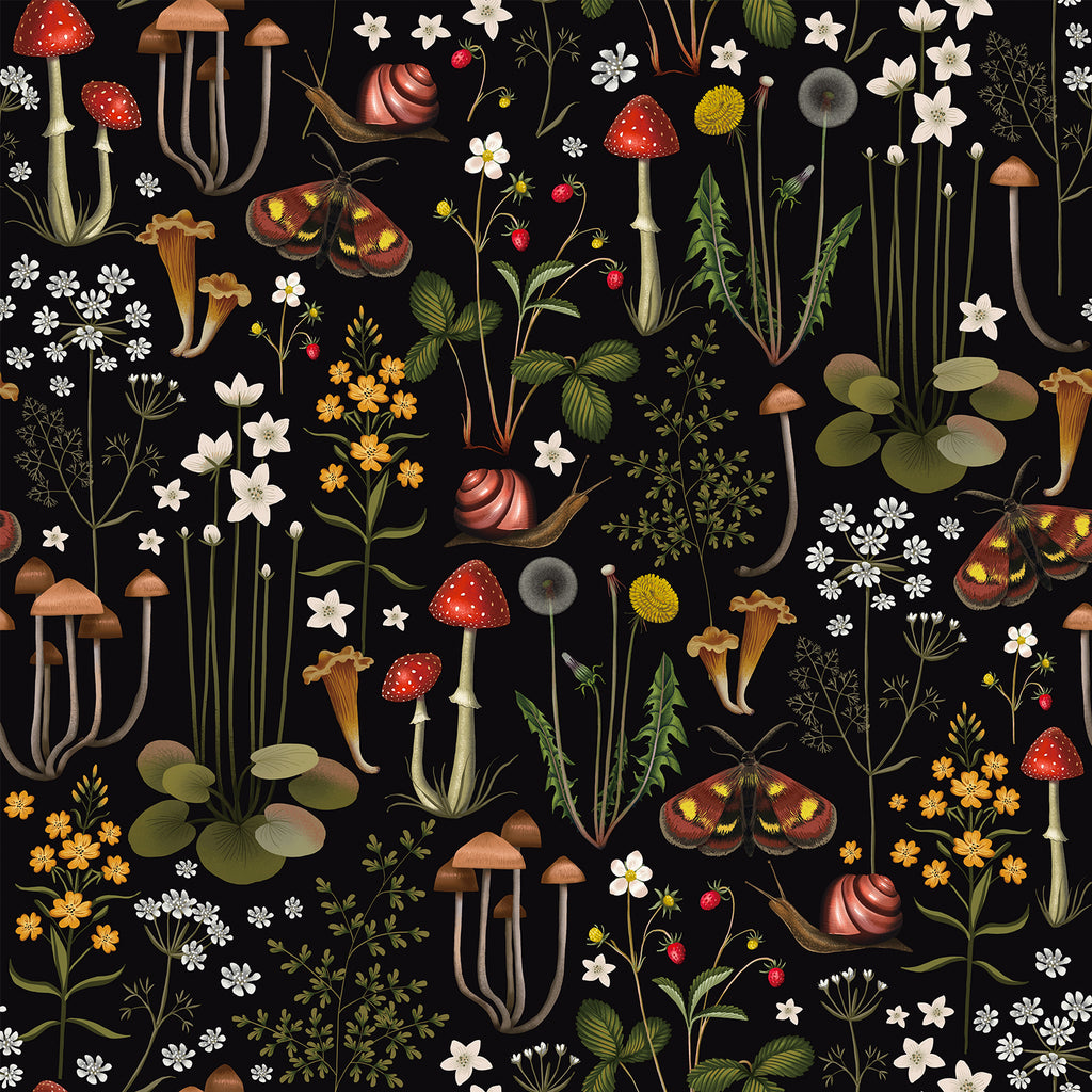 VEELIKE Black Fairy Forest Floral Wallpaper
