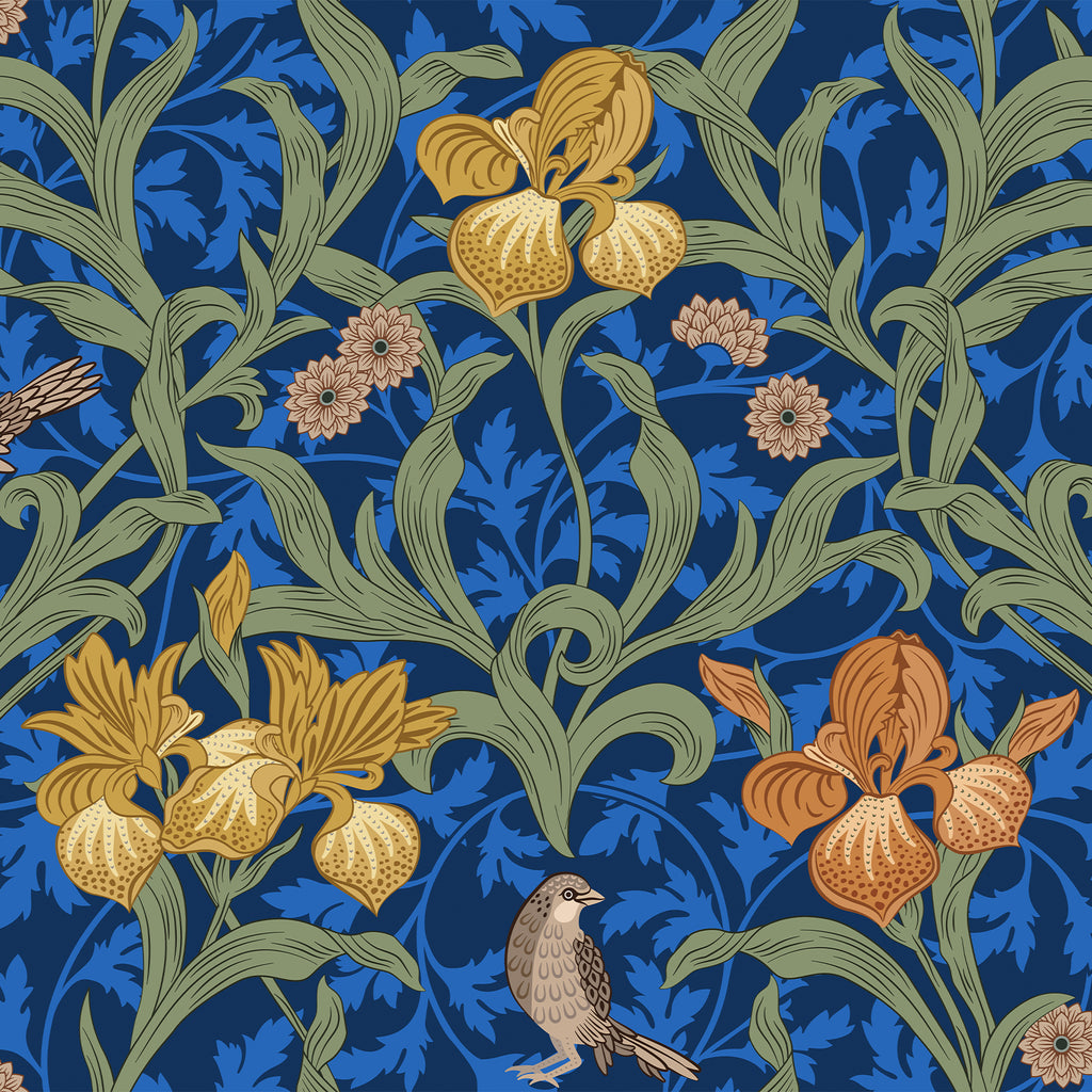 VEELIKE Blue Damask Vintage Birds Floral Wallpaper