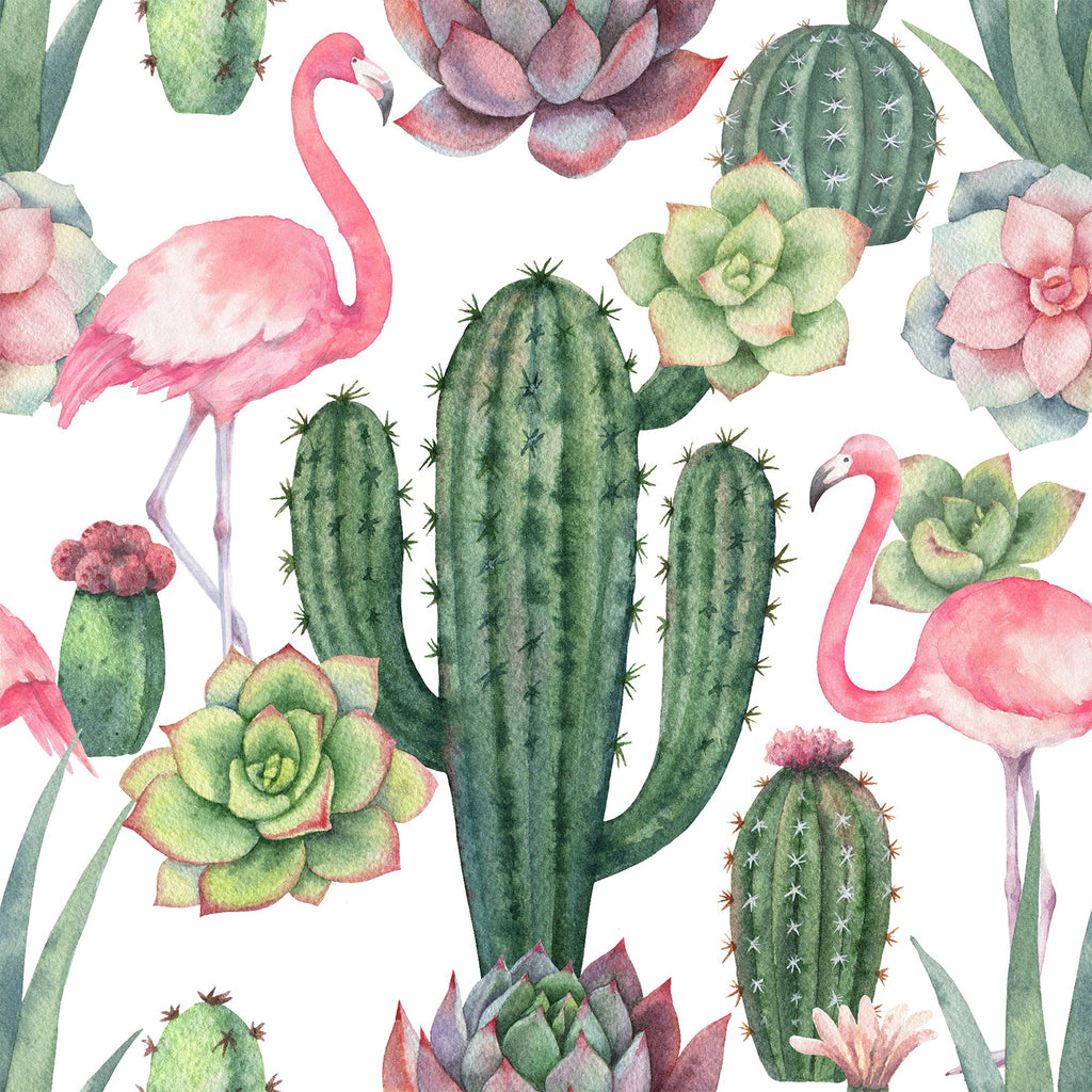 VEELIKE Flamingos and Cactus Wallpaper