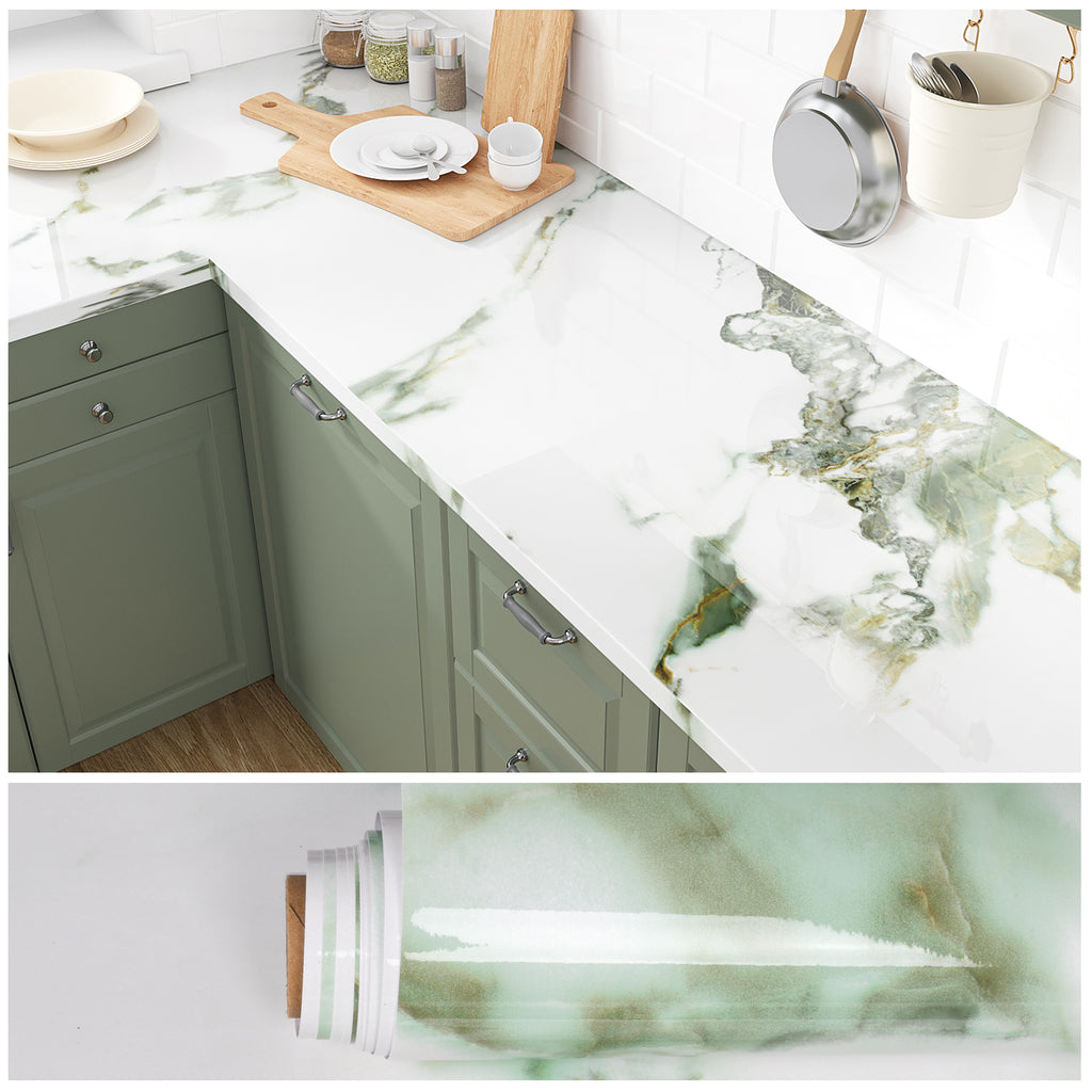 VEELIKE Green Calacatta Marble Contact Paper