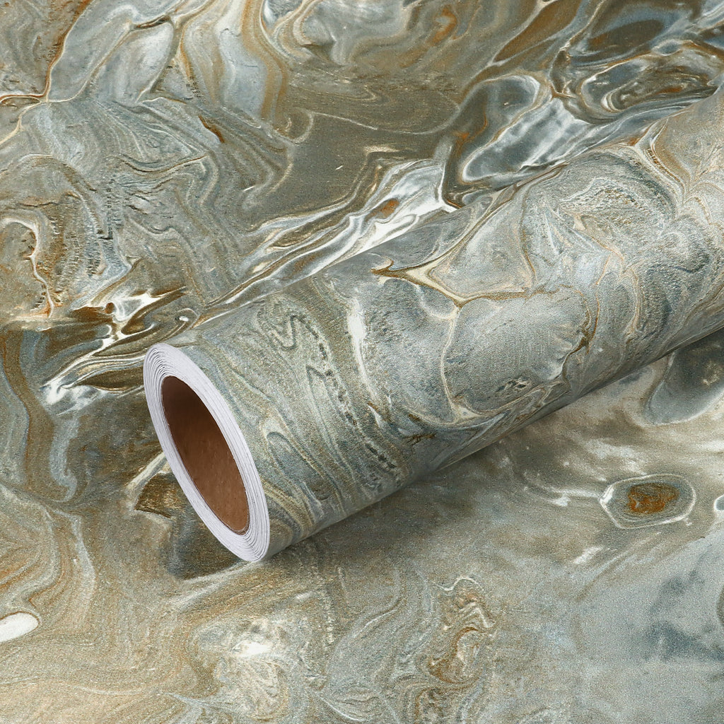 VEELIKE Abstract Teal Liquid Marble Contact Paper