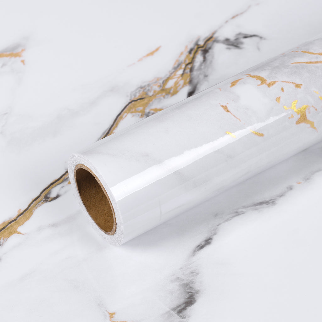 VEELIKE Glossy Gold White Marble Contact Paper
