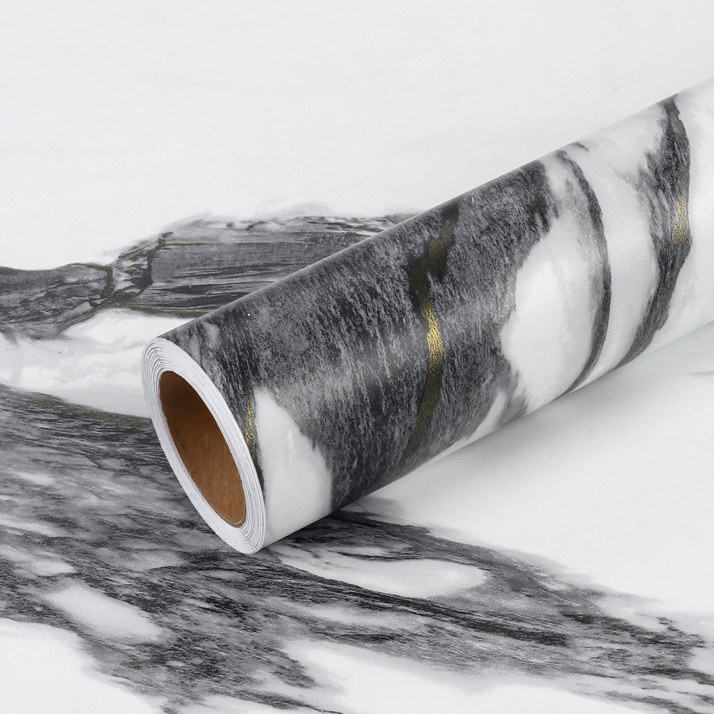 VEELIKE Black and White Gold Marble Contact Paper