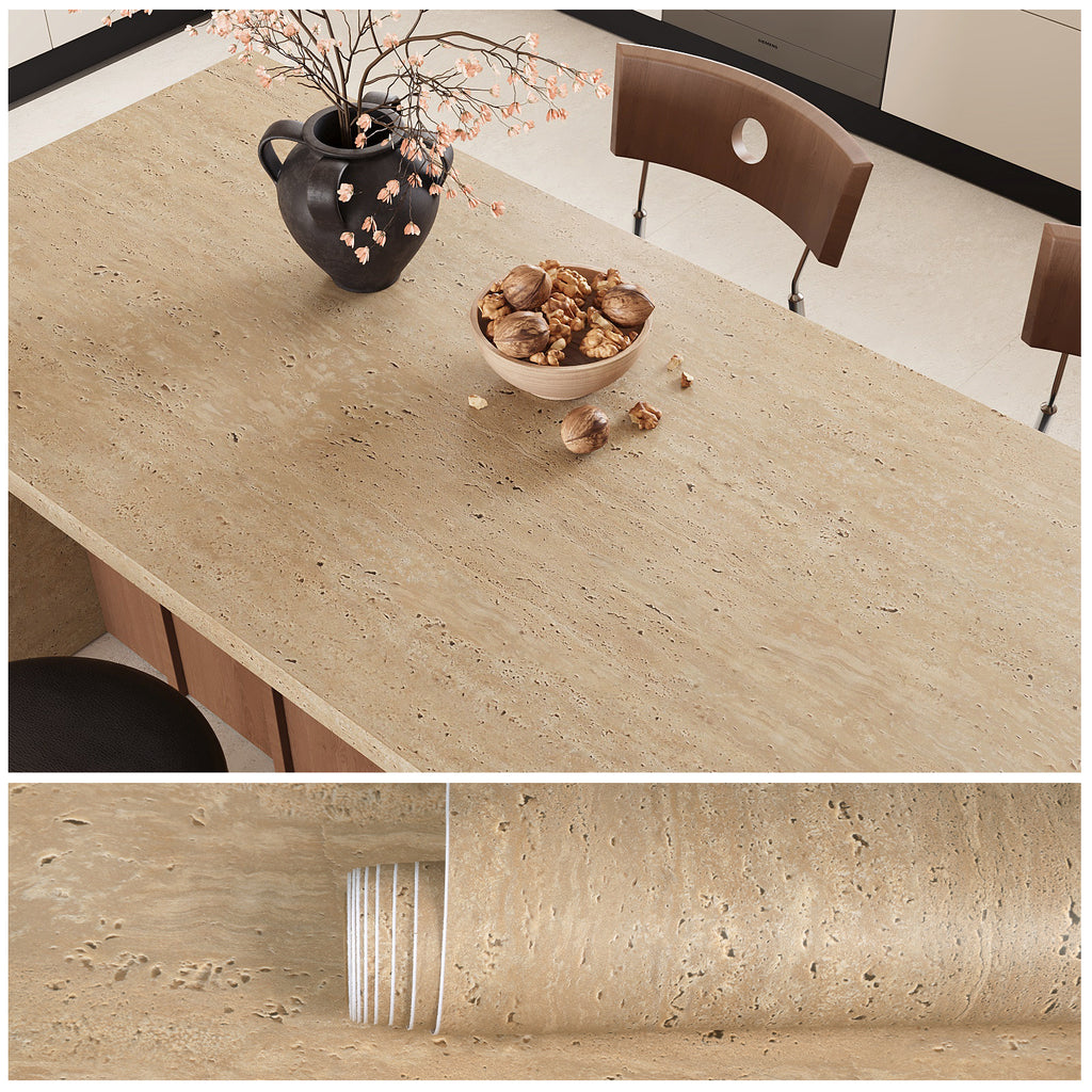 VEELIKE Beige Tan Travertine Contact Paper
