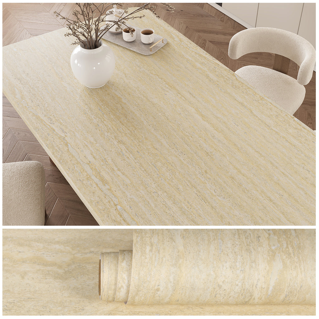 VEELIKE Cream Gold Travertine Contact Paper