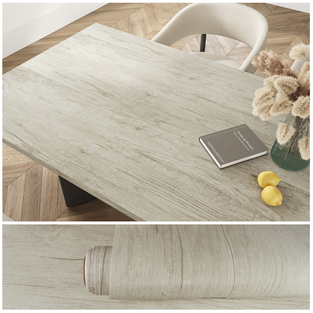 VEELIKE White Grey Wood Contact Paper