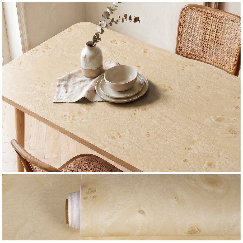 VEELIKE Cream Beige Burl Wood Contact Paper