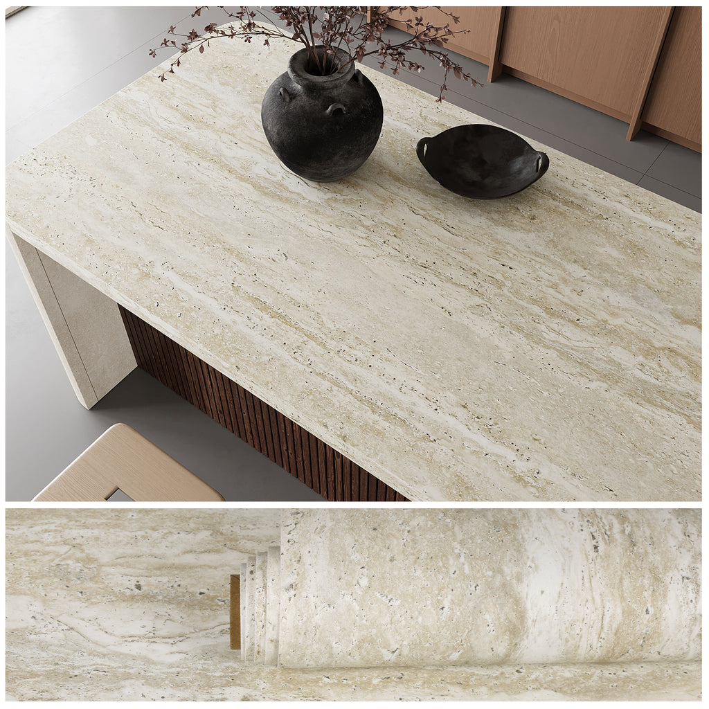 VEELIKE Beige Travertine Marble Contact Paper