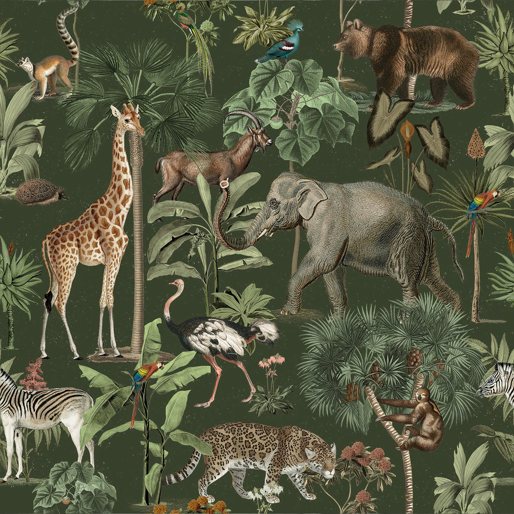 VEELIKE Green Safari Jungle Animal Wallpaper
