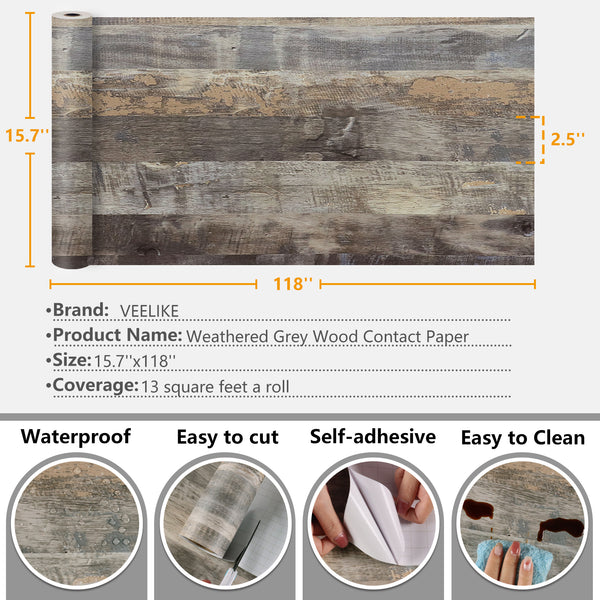 VEELIKE Weathered Grey Wood Wallpaper