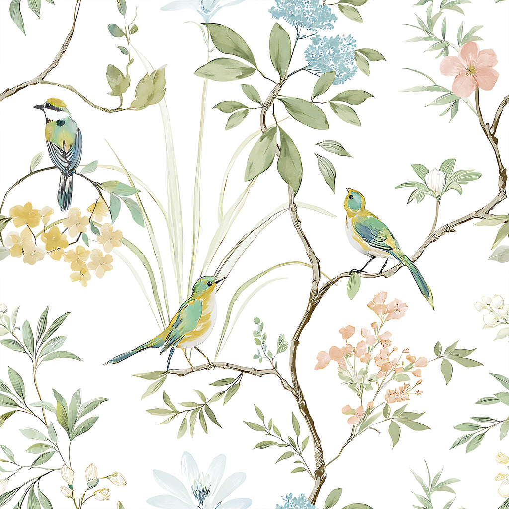 VEELIKE Cottage Birds Peel and Stick Wallpaper