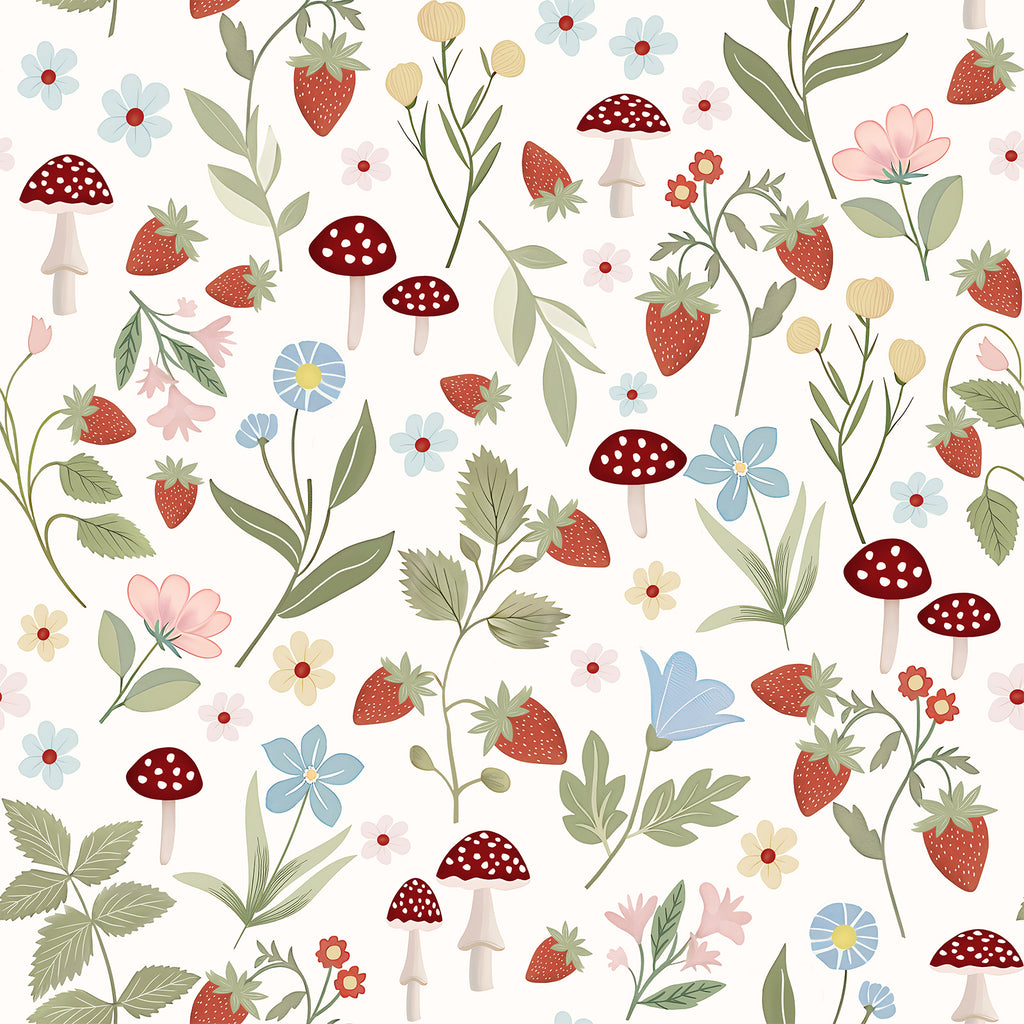 VEELIKE Meadows Mushroom Strawberry Peel and Stick Wallpaper