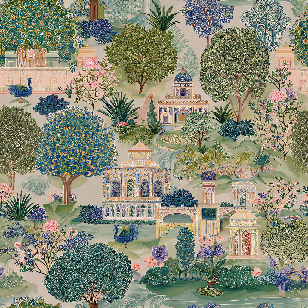 VEELIKE Jaipur Garden Peacock Peel and Stick Wallpaper