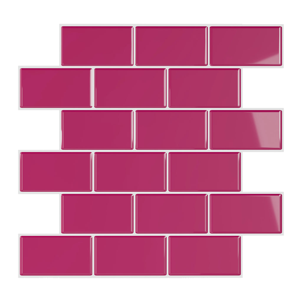 VEELIKE Berry Pink Subway Backsplash Tiles
