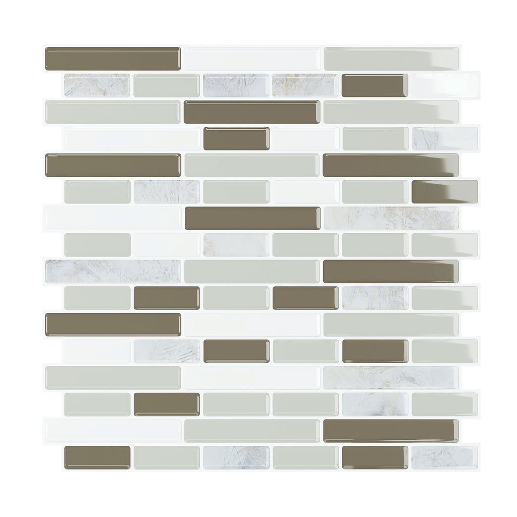 VEELIKE Brown Green Mosaic Peel and Stick Backsplash Tile