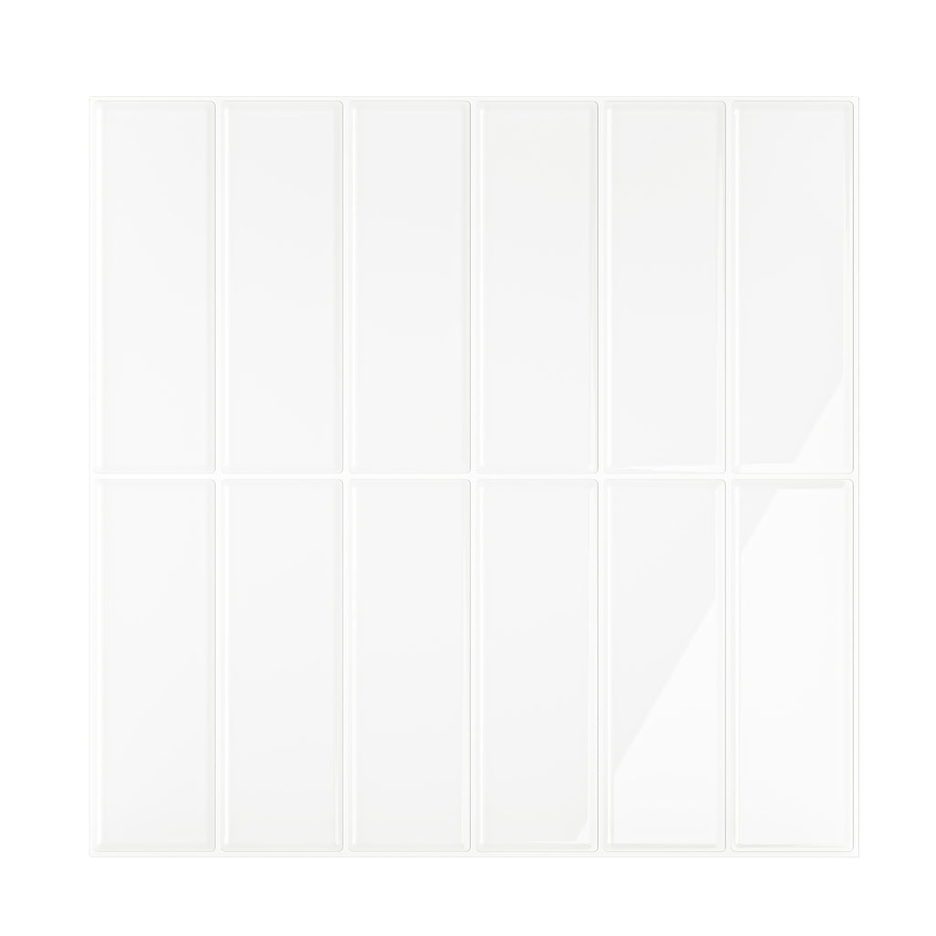 VEELIKE Classic White Straight Linear Peel and Stick Backsplash Tile