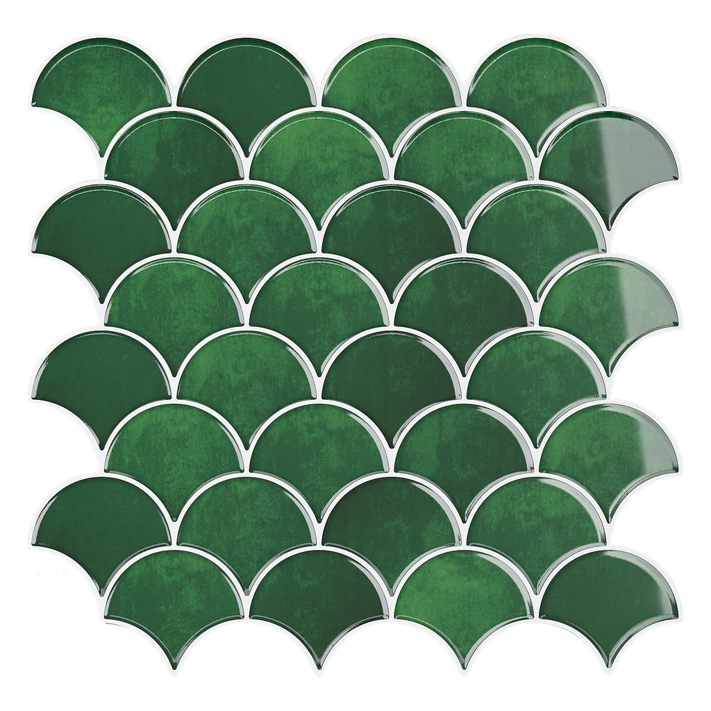 VEELIKE Emerald Green Marble Fish Scale Backsplash Tile