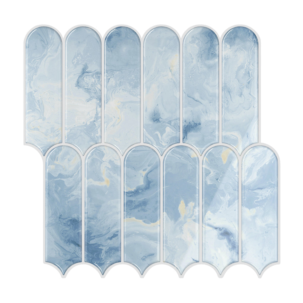 VEELIKE Blue Long Fish Scale Backsplash Tile