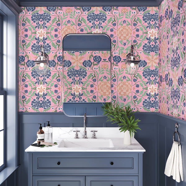 VEELIKE Victorian Damask Pink Floral Wallpaper