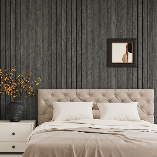 VEELIKE Charcoal Herringbone Wood Wall Panel