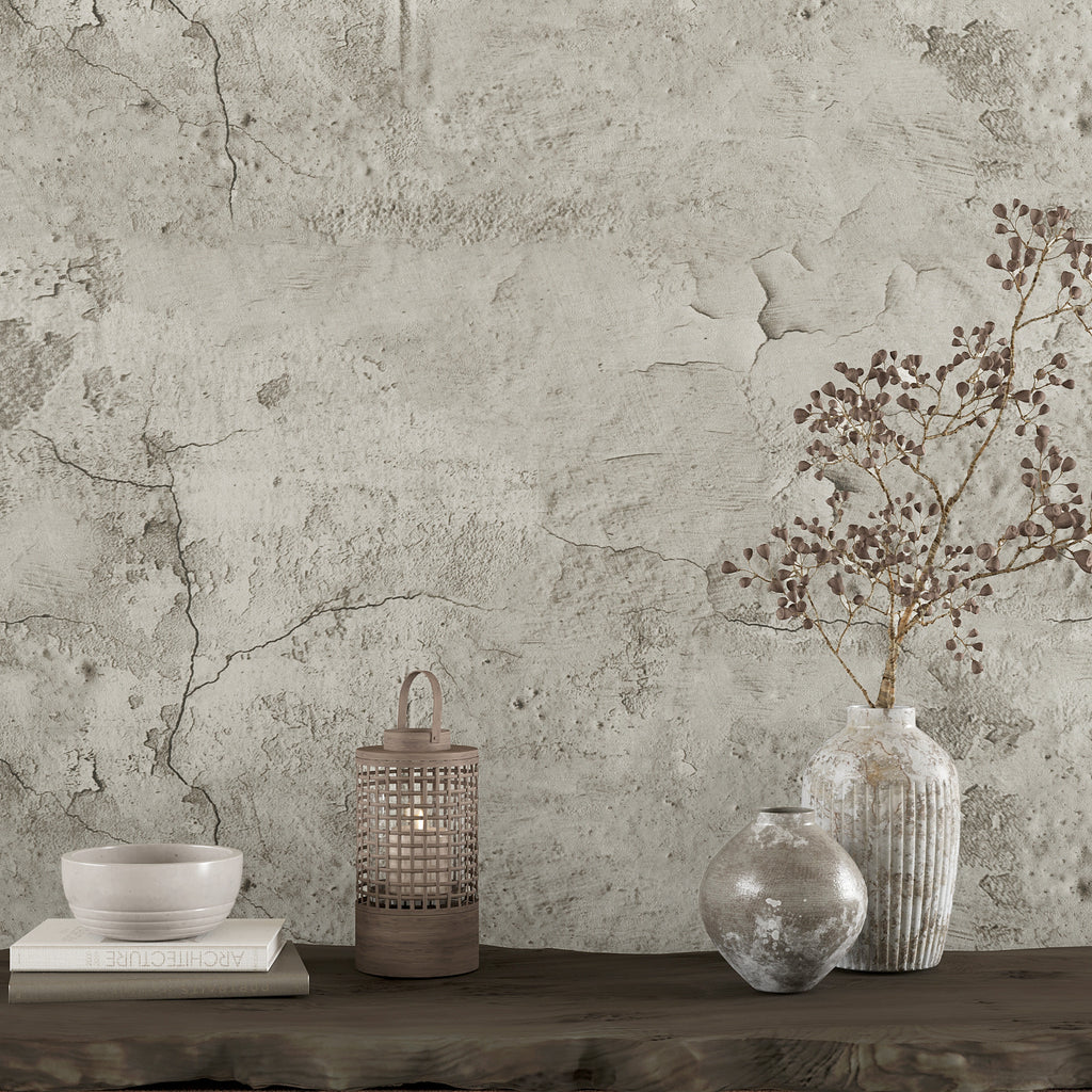 VEELIKE Old Cracked Beige Concrete Wallpaper – Veelike