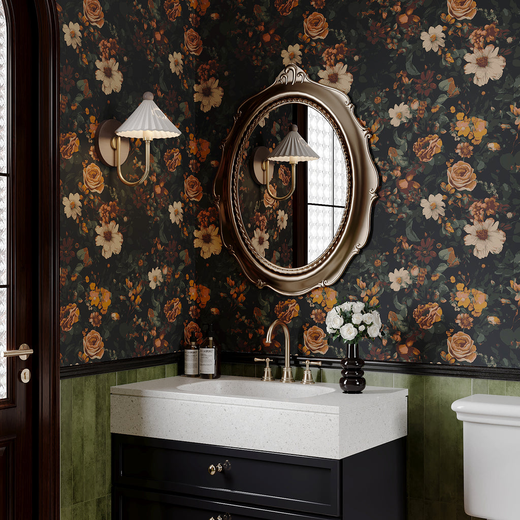 VEELIKE Retro Dark Floral Peel and Stick Wallpaper – Veelike