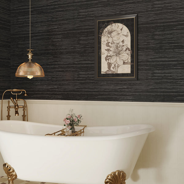 VEELIKE Black Grasscloth Wallpaper