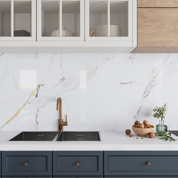 VEELIKE Glossy Gold White Marble Contact Paper