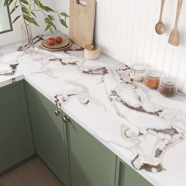 VEELIKE White Gold Marble Contact Paper for Countertops