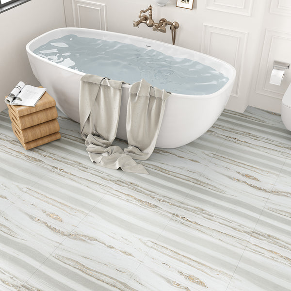 VEELIKE Grey and White Marble  Vinyl Floor Tiles 12''×12''