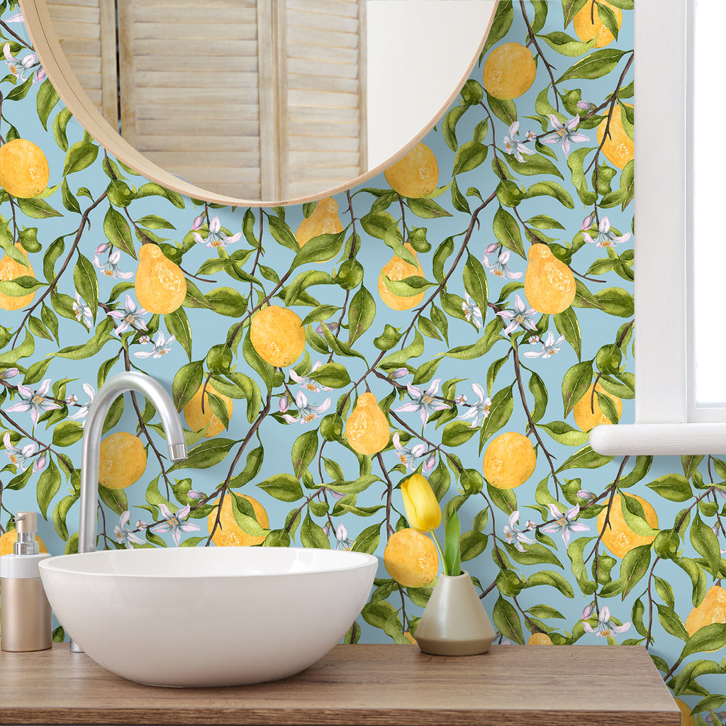 VEELIKE Watercolor Blue Lemon Wallpaper – Veelike