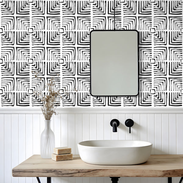 VEELIKE Minimalist Nested Square Geometric Wallpaper