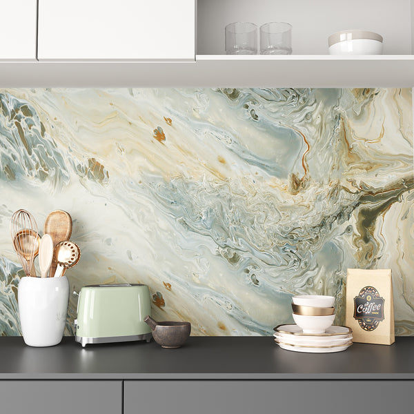 VEELIKE Abstract Teal Liquid Marble Contact Paper