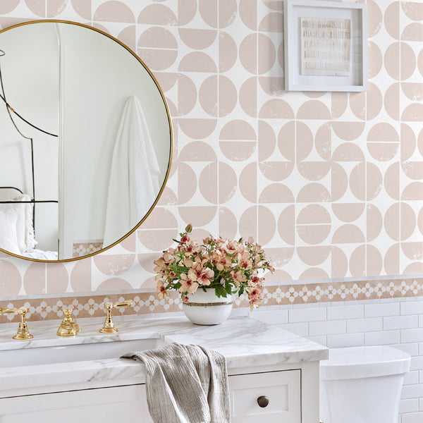 VEELIKE Neutral Pink Circles Geometric Wallpaper
