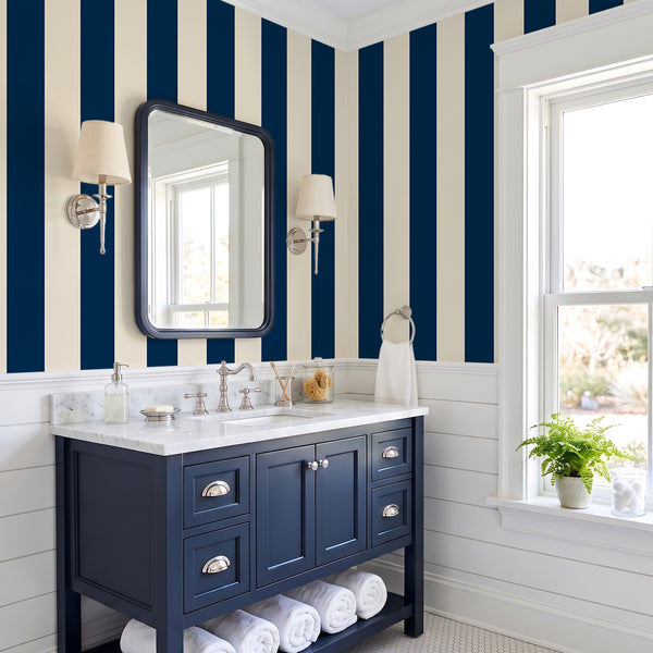 VEELIKE Navy Blue Modern Striped Wallpaper
