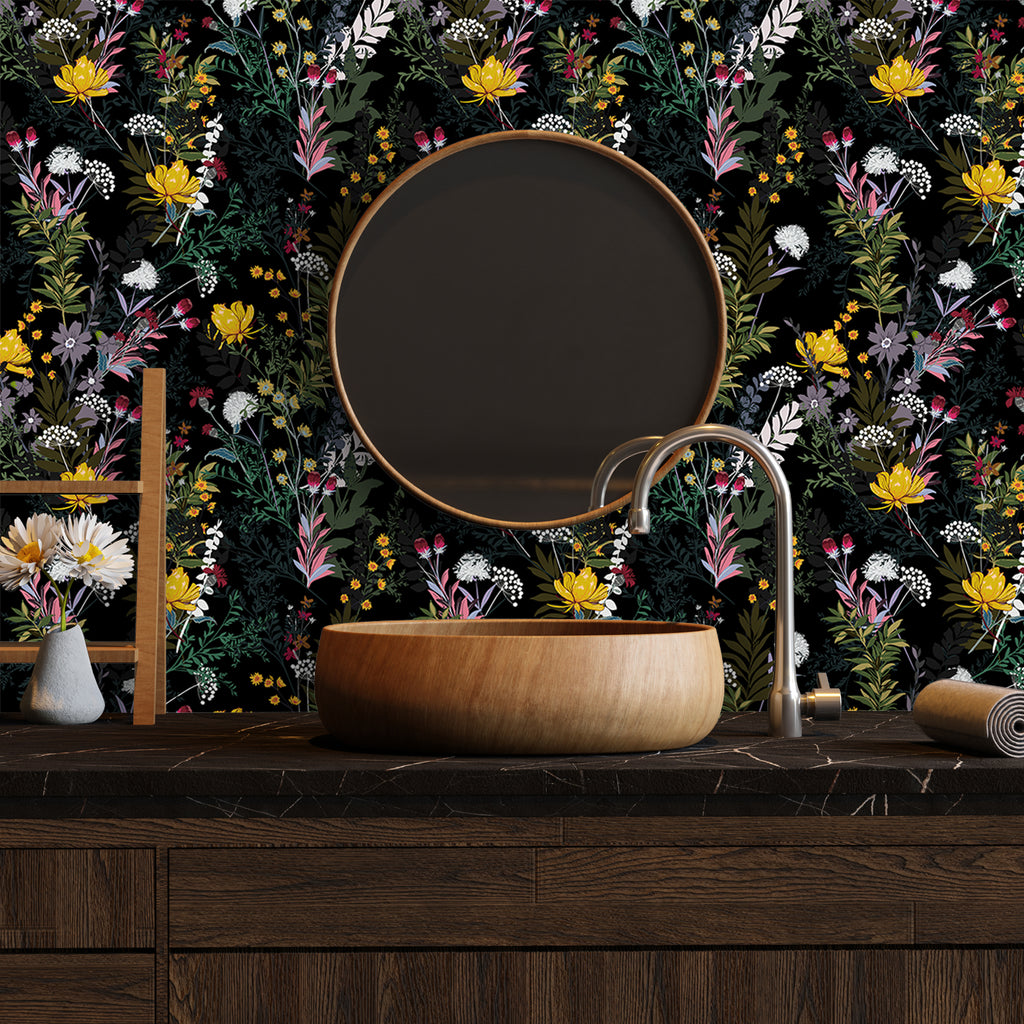VEELIKE Dark Meadow Flowers Peel and Stick Wallpaper – Veelike