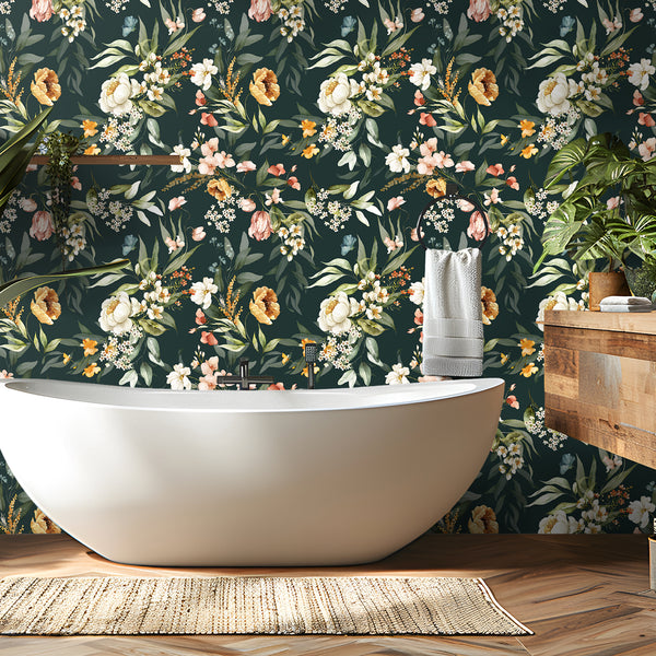 VEELIKE Dark Green Floral Wallpaper
