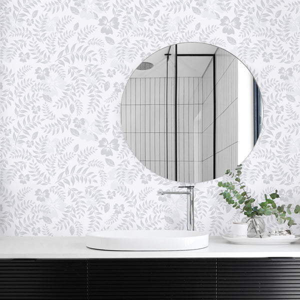 VEELIKE Grey Floral Wallpaper