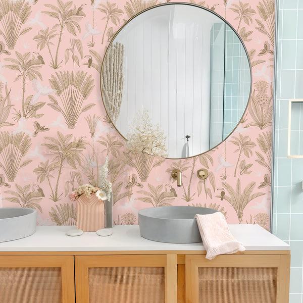 VEELIKE Pink Tropical Wallpaper Peel and Stick