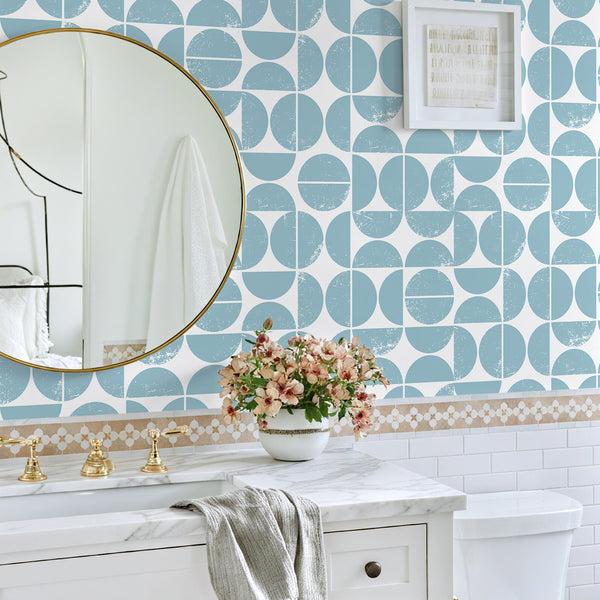 VEELIKE Blue Circles Geometric Wallpaper