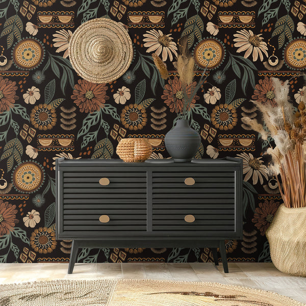 VEELIKE Vintage Terracotta Floral Wallpaper